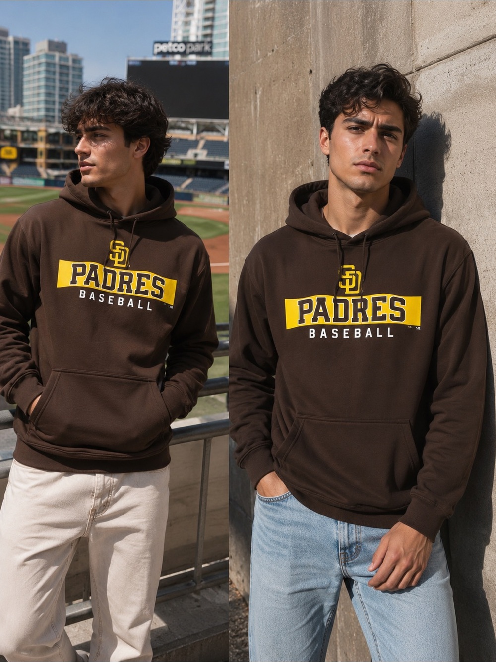 MLB Padres Brown Hoodie with Yellow Logo size L
